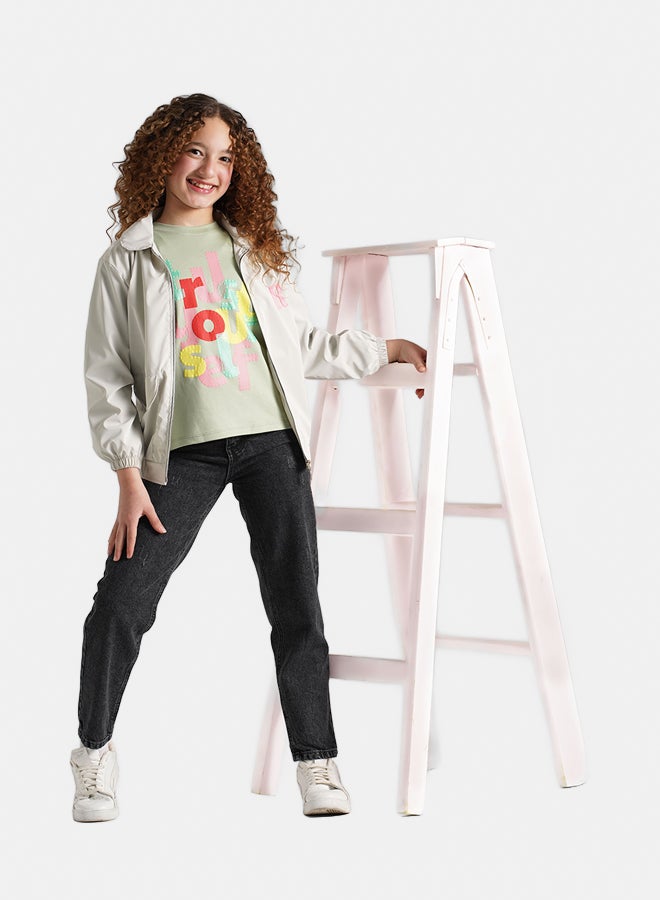 ريمينت جاكيت للبنات خفيف للربيع فضي - Image 2