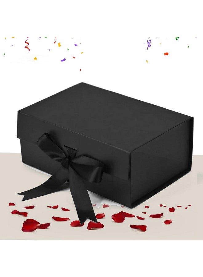 Aakriti Black Foldable Rakhi Gift Box Empty Gift Box with Satin Ribbon, Multipurpose Hamper Box Holds upto 5 kg Reuse Gift Boxes Box for Gift Packing (Medium 24 x 17 x 10 cm, Black Matte Finish 1Pcs) - Image 1