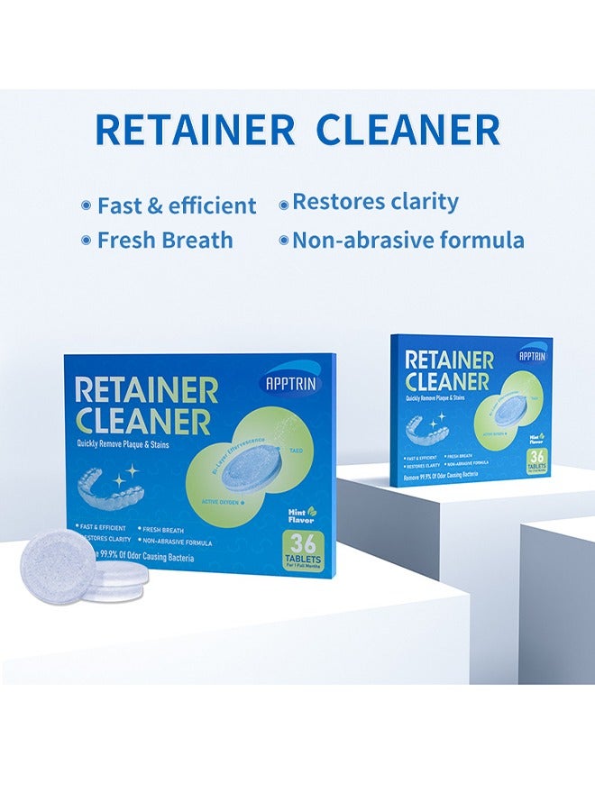 APPTRIN Retainer Cleaner，Retainer Cleaner Tablets Denture Cleaning Tablets for Dental Appliances and Night Mouth Guard Cleanser Removes Odors Stains Plaque-36Tablets - Image 2