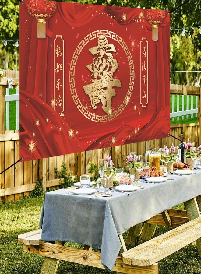 Renaiss 6x3.6ft Chinese Style Elderly Birthday Banner Best Wishes For Happiness And Longevity Birthday Party Decoration Red Lantern Silk Grandparents 60th 70th 80th 90th The Aged Bday Backdrop - Image 2
