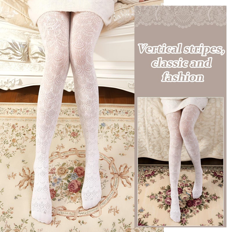 JaGely 1/2/3 Pair White Lace Tights for Women White Fishnet Hollow out Knitted Tights Lolita Stockings Lace Strips Pantyhose (1 Pairs,Phoenix Tail Pattern,90g) - Image 5