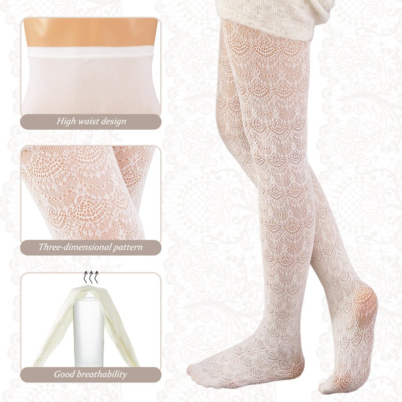 JaGely 1/2/3 Pair White Lace Tights for Women White Fishnet Hollow out Knitted Tights Lolita Stockings Lace Strips Pantyhose (1 Pairs,Phoenix Tail Pattern,90g) - Image 3