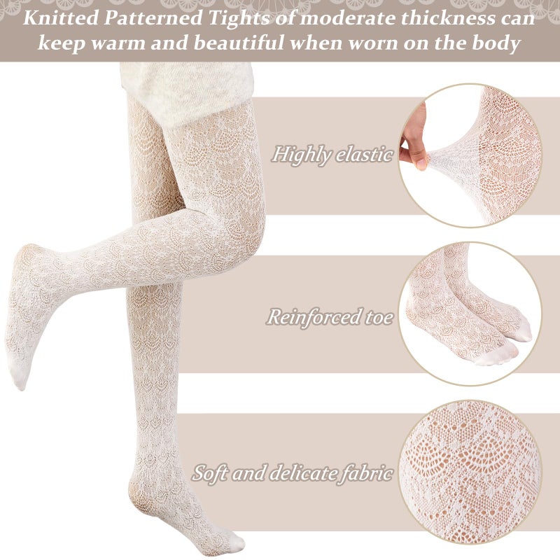 JaGely 1/2/3 Pair White Lace Tights for Women White Fishnet Hollow out Knitted Tights Lolita Stockings Lace Strips Pantyhose (1 Pairs,Phoenix Tail Pattern,90g) - Image 2