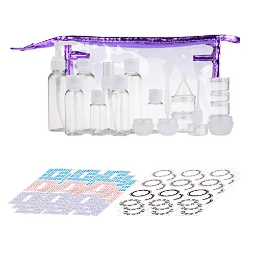 Kare Kind Travel Bottle Set - Refillable - TSA/Airline Approved - 8 Bottles and 9 Jars - 3 Tools (Pipette, Funnel and Mini Spatula) - for Downsized Portions of Your Favorite Cosmetics, Lotions and Creams - Image 1