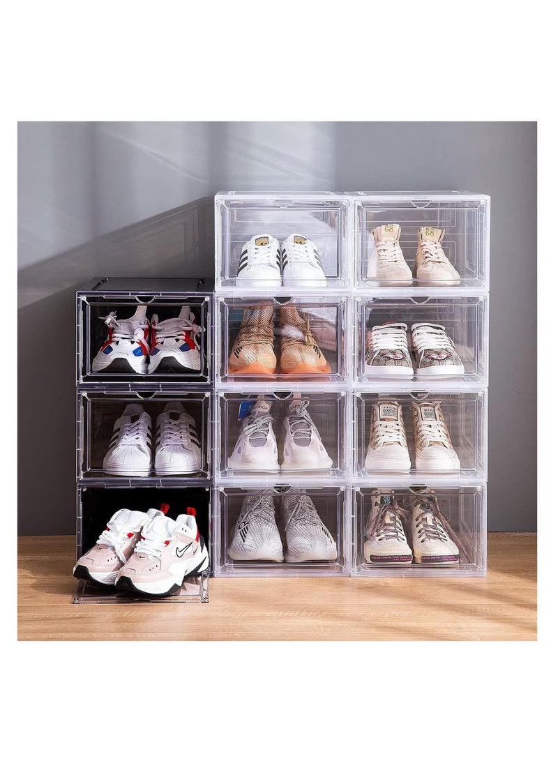ARNOTEC صندوق أحذية بواجهة قابلة للفتح، مجموعة من 3، صندوق أحذية بلاستيكي قابل للتكديس مع باب شفاف، كصندوق تخزين أحذية وصندوق أحذية شفاف، لعرض الأحذية الرياضية، سهل التجميع، يناسب حتى مقاس 12 أمريكي - Image 5