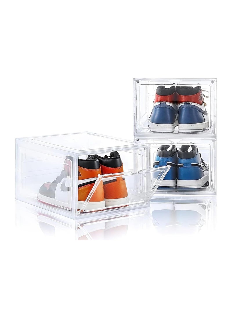 ARNOTEC - Drop Front Shoe Box,Set of 3,Stackable Plastic Shoe Box with Clear Door,As Shoe Storage Box and Clear Shoe Box,For Display Sneakers,Easy Assembly,Fit up to US Size 12 - Image 1