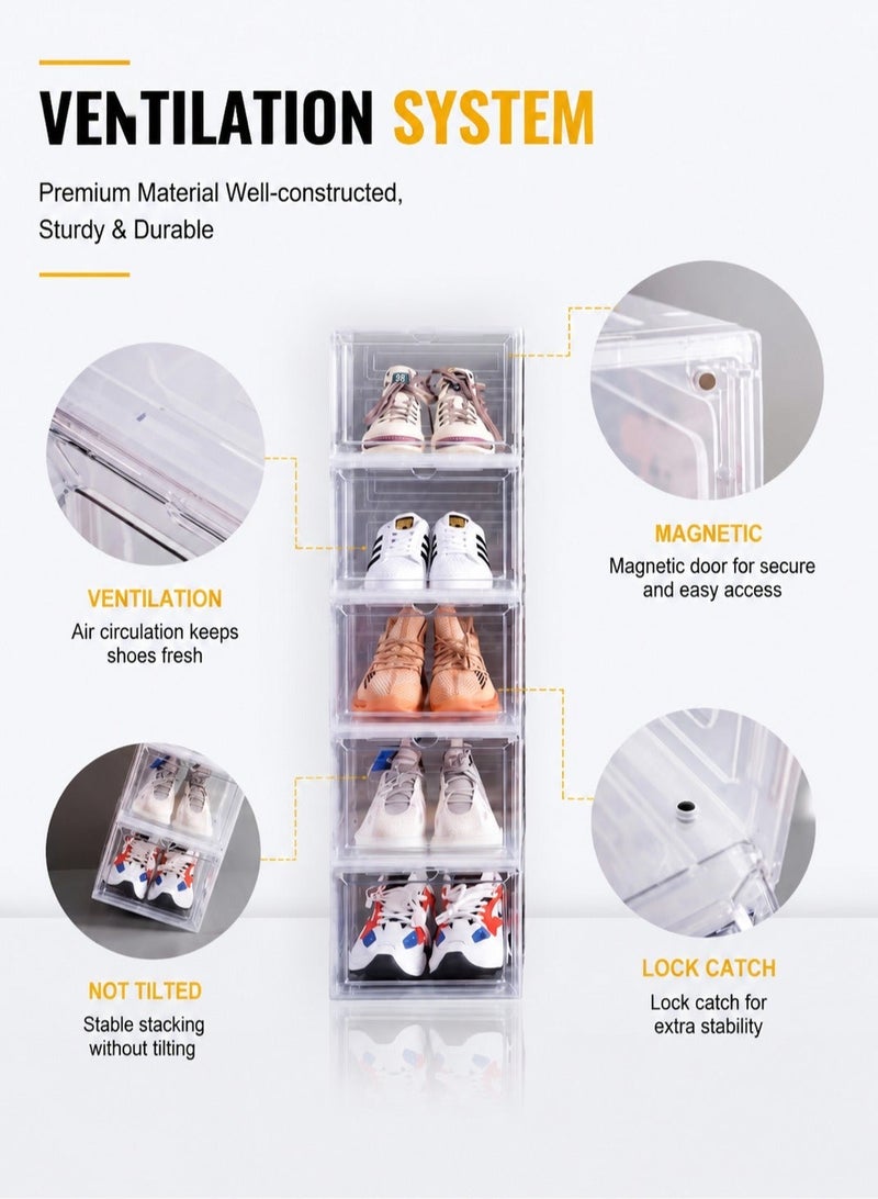 ARNOTEC Transparent Stackable Shoe Box Set of 3 with Magnetic Clear Door – Drop Front Sneaker Storage Organizer, Durable Plastic Shoe Boxes, Easy Assembly, Fits up to US Size 12 - Image 4