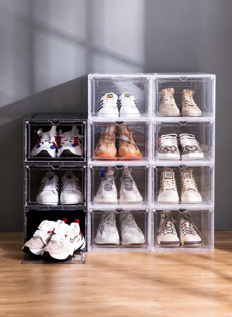 ARNOTEC Transparent Stackable Shoe Box Set of 3 with Magnetic Clear Door – Drop Front Sneaker Storage Organizer, Durable Plastic Shoe Boxes, Easy Assembly, Fits up to US Size 12 - Image 5