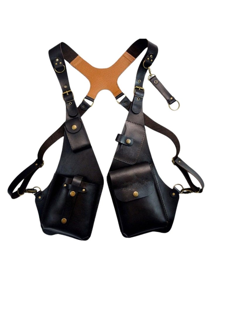 SYOSI Handmade black leather shoulder holster, Adjustable Straps Anti-Theft Hidden Underarm Strap Vest Accessories, Ideal For Cosplay, Renaissance Costumes And Steampunk Parties, Black  - Image 1