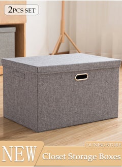 DUNISO 2pcs Wardrobe Clothes Organizer Cubes with Lids Foldable Fabric Decorative Storage Box Bins Organizer Containers Baskets with Cover Handles Divider for Bedroom Closet Living Room  - Image 1