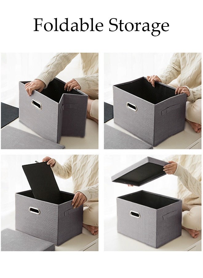 DUNISO 2pcs Wardrobe Clothes Organizer Cubes with Lids Foldable Fabric Decorative Storage Box Bins Organizer Containers Baskets with Cover Handles Divider for Bedroom Closet Living Room  - Image 4