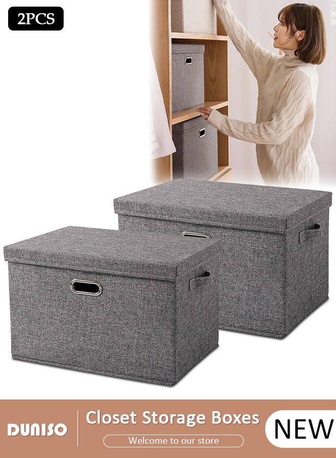 DUNISO 2pcs Wardrobe Clothes Organizer Cubes with Lids Foldable Fabric Decorative Storage Box Bins Organizer Containers Baskets with Cover Handles Divider for Bedroom Closet Living Room - Image 1