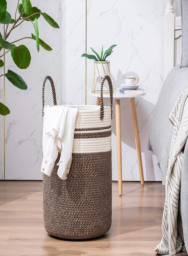 Gleckn® Woven Rope Laundry Hamper Basket, Baby Nursery Hamper For Blanket Storage, Clothes Hamper For Laundry In Bedroom,Hall ( Small (41L) (14"X14"X16"),(Camel Mix)) - Image 4