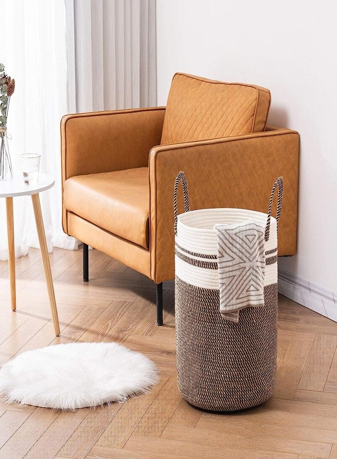 Gleckn® Woven Rope Laundry Hamper Basket, Baby Nursery Hamper For Blanket Storage, Clothes Hamper For Laundry In Bedroom,Hall ( Small (41L) (14"X14"X16"),(Camel Mix)) - Image 2