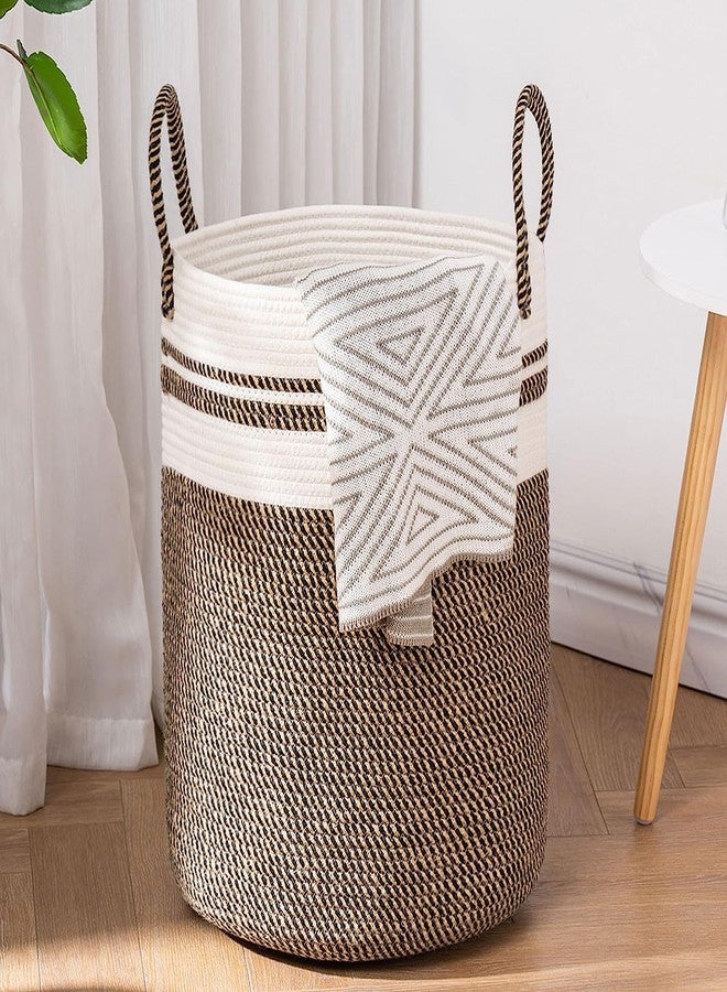 Gleckn® Woven Rope Laundry Hamper Basket, Baby Nursery Hamper For Blanket Storage, Clothes Hamper For Laundry In Bedroom,Hall ( Small (41L) (14"X14"X16"),(Camel Mix)) - Image 1
