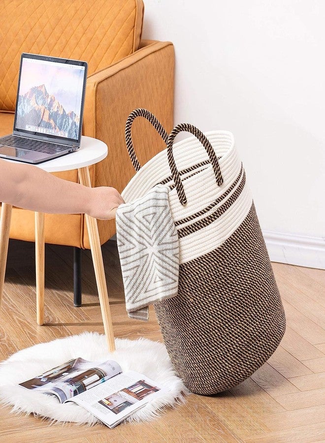 Gleckn® Woven Rope Laundry Hamper Basket, Baby Nursery Hamper For Blanket Storage, Clothes Hamper For Laundry In Bedroom,Hall ( Small (41L) (14"X14"X16"),(Camel Mix)) - Image 5