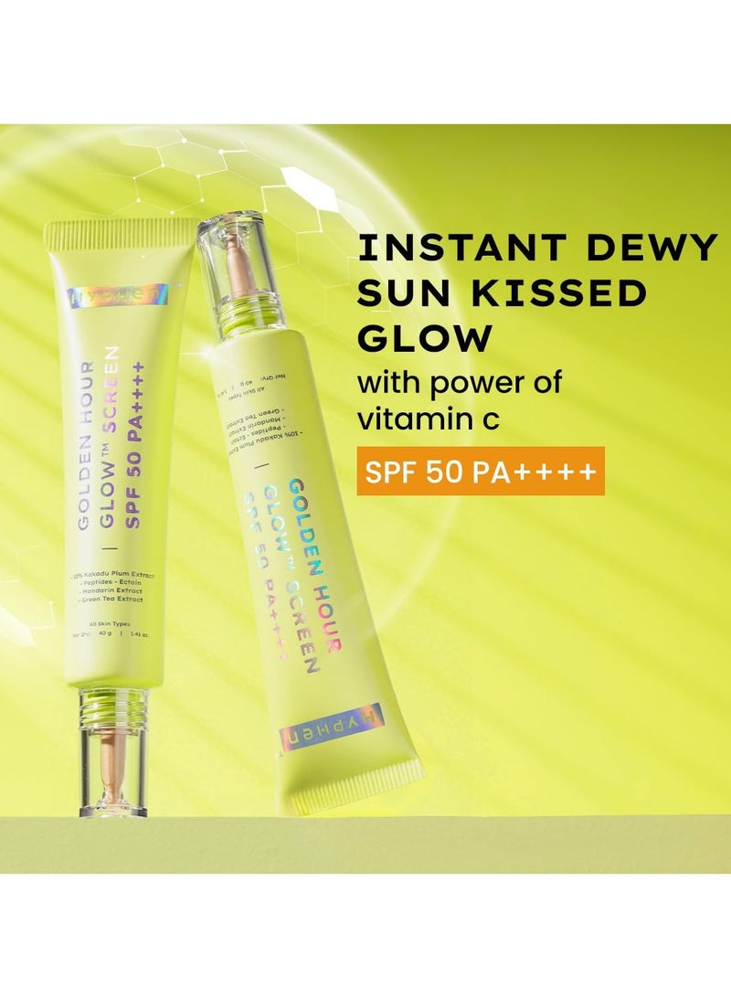 هايفن واقي من الشمس جولدن آور جلو واقي من الشمس بعامل حماية من الشمس بعامل حماية من الشمس 50 با++++ توهج ندي وبشرة مشرقة |غنية بفيتامين C-10% برقوق وببتيدات كاكادو برقوق وببتيدات | نساء رجال |خفيف الوزن وغير دهني، حماية من الأشعة فوق البنفسجية والضوء الأزرق |جميع أنواع البشرة - 40 جم - Image 2