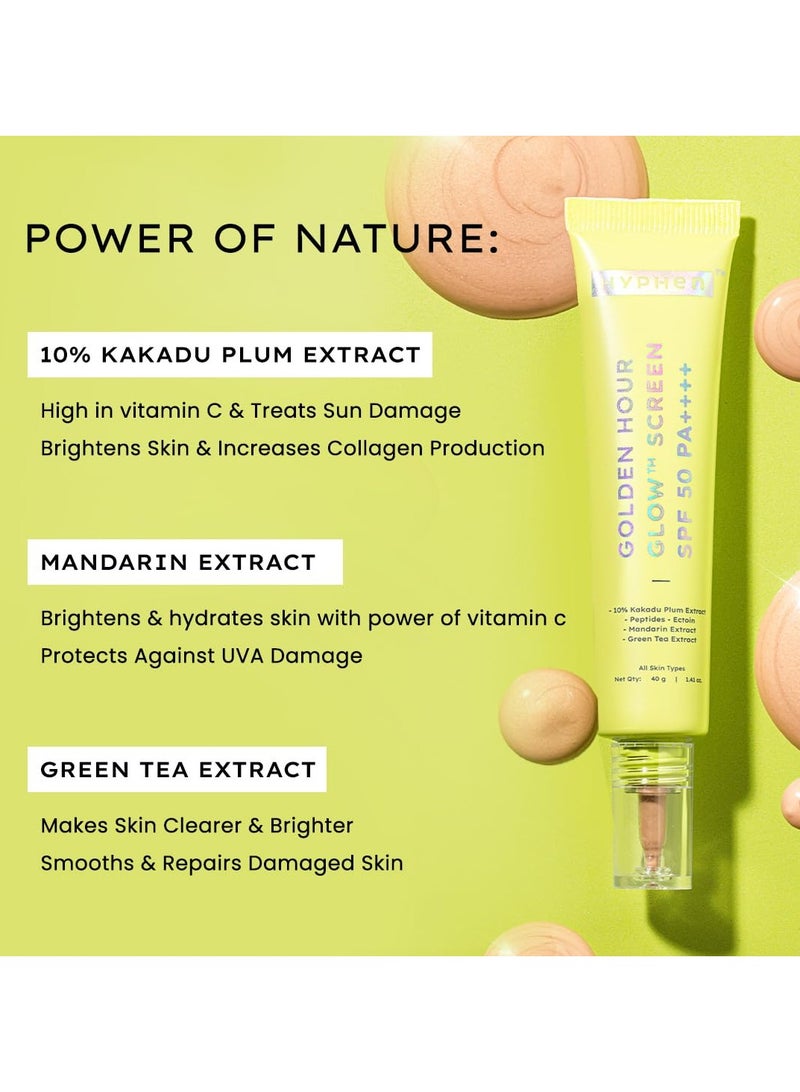 هايفن واقي من الشمس جولدن آور جلو واقي من الشمس بعامل حماية من الشمس بعامل حماية من الشمس 50 با++++ توهج ندي وبشرة مشرقة |غنية بفيتامين C-10% برقوق وببتيدات كاكادو برقوق وببتيدات | نساء رجال |خفيف الوزن وغير دهني، حماية من الأشعة فوق البنفسجية والضوء الأزرق |جميع أنواع البشرة - 40 جم - Image 4