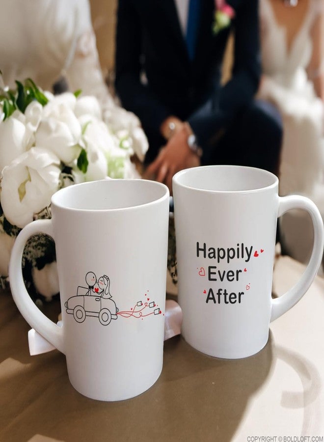 BoldLoft Happily Ever After Wedding Coffee Mugs for Bride and Groom-Wedding Gifts for Couples, Newlyweds, Bridal Shower, Engagement, His and Hers Mug Gifts - Image 2