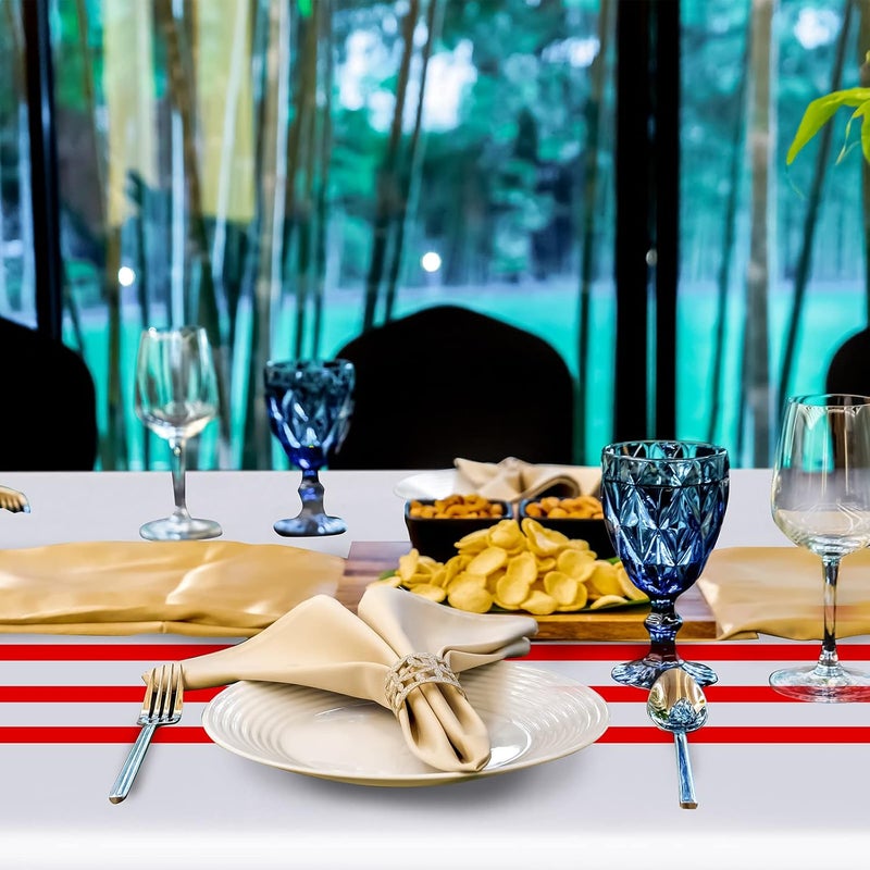 Oudain 3 Pcs Striped Tablecloth 108 x 54 Inch Rectangle Table Cover Disposable Plastic Table Cloth Waterproof Rectangle Tablecloth Plastic Table Cover for Birthday Wedding Brida (Red White) - Image 4