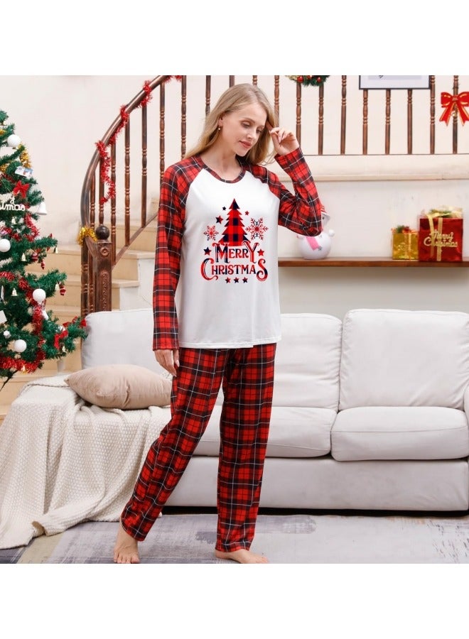 CCOVERY Matching Family Pajamas Sets Holiday Long Sleeve Festival Pajamas Round Neck Print Xmas Pjs Matching Set Casual Soft Home Sleepwear Loungewear - Image 2