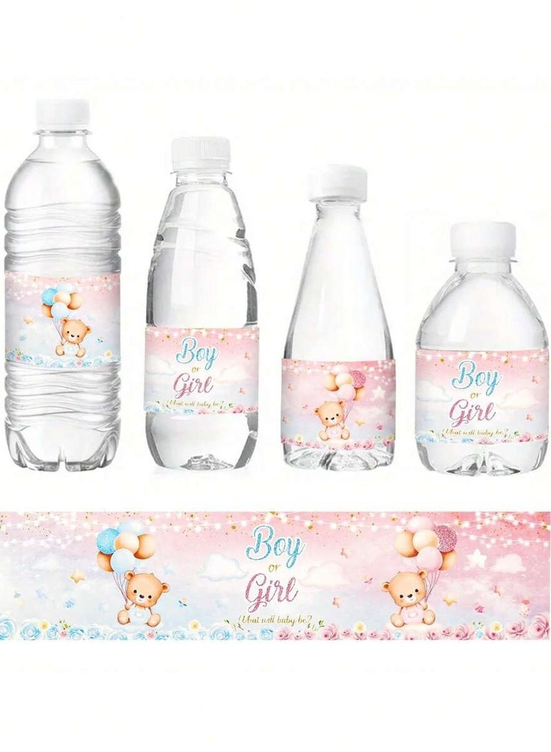 Water Bottle Stickers for Gender Reveal Party – Blue & Pink Teddy Bear Design, Perfect for Events & Celebrations Set of 10  - Image 1