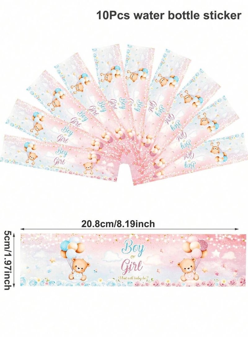 Water Bottle Stickers for Gender Reveal Party – Blue & Pink Teddy Bear Design, Perfect for Events & Celebrations Set of 10  - Image 2