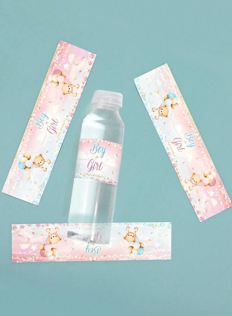 Water Bottle Stickers for Gender Reveal Party – Blue & Pink Teddy Bear Design, Perfect for Events & Celebrations Set of 10  - Image 3