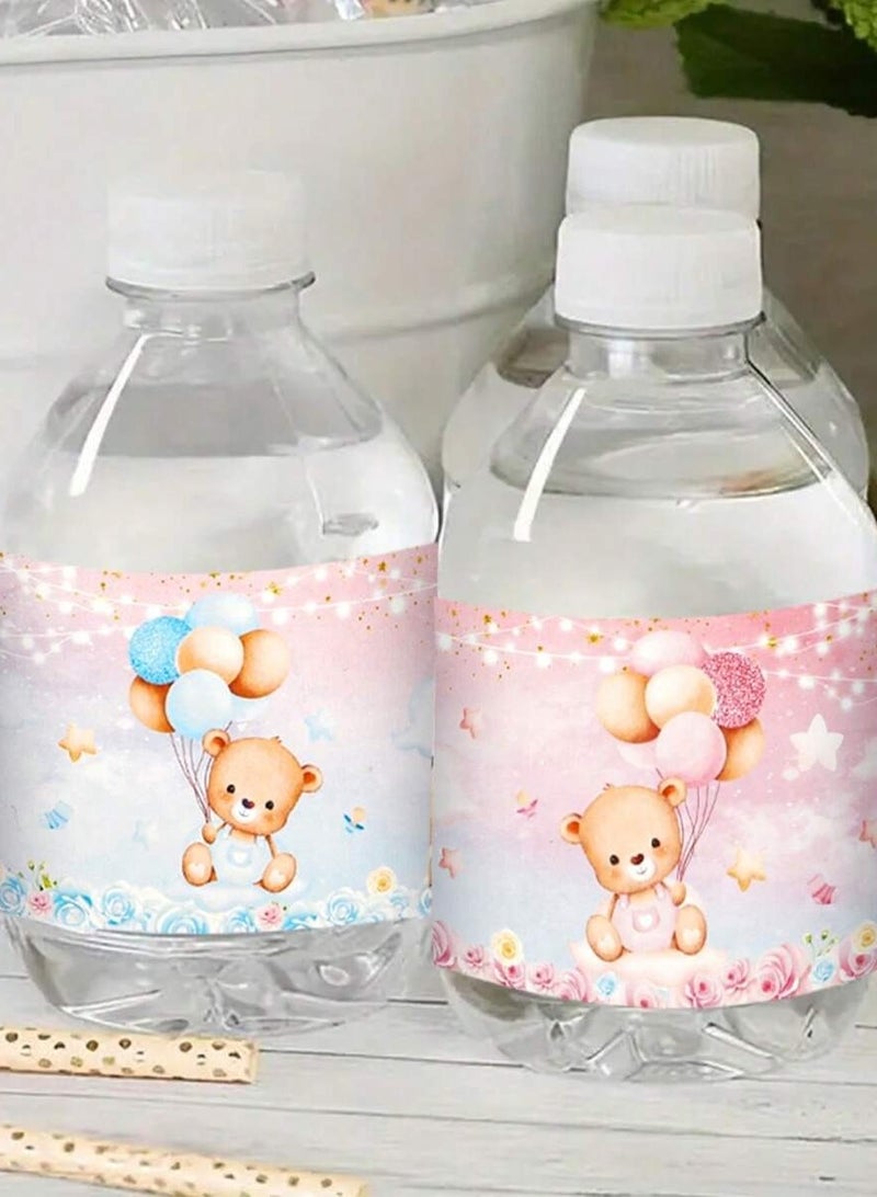 Water Bottle Stickers for Gender Reveal Party – Blue & Pink Teddy Bear Design, Perfect for Events & Celebrations Set of 10  - Image 5