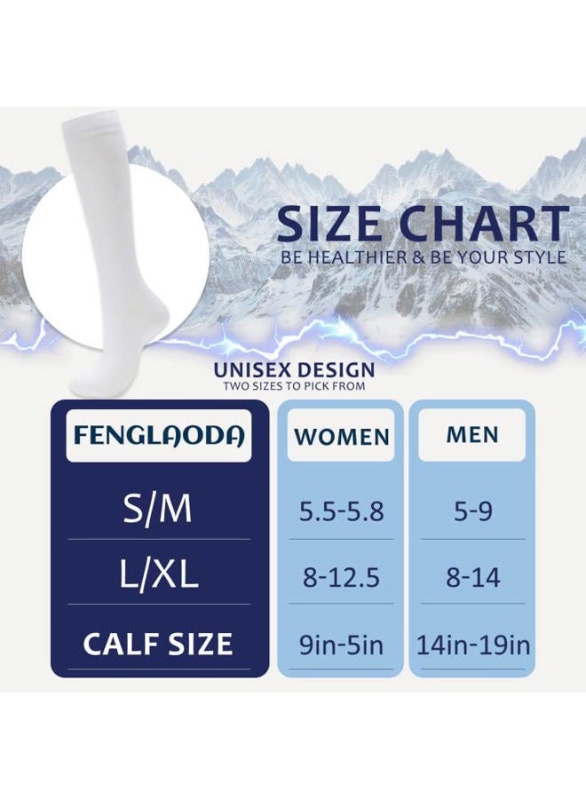 fenglaoda 8 Pairs Compression Socks for Men & Women 20-30 mmHg Knee High Nurse Pregnant Running Medical and Travel Athletic, 05-8 Pairs-Black/White2-New, L-XL - Image 2