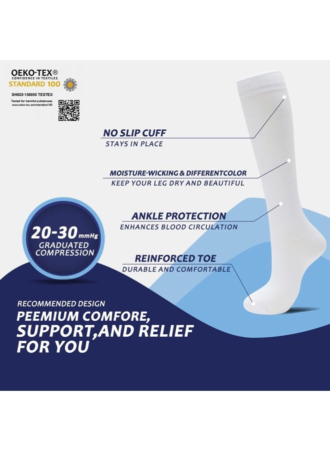 fenglaoda 8 Pairs Compression Socks for Men & Women 20-30 mmHg Knee High Nurse Pregnant Running Medical and Travel Athletic, 05-8 Pairs-Black/White2-New, L-XL - Image 3