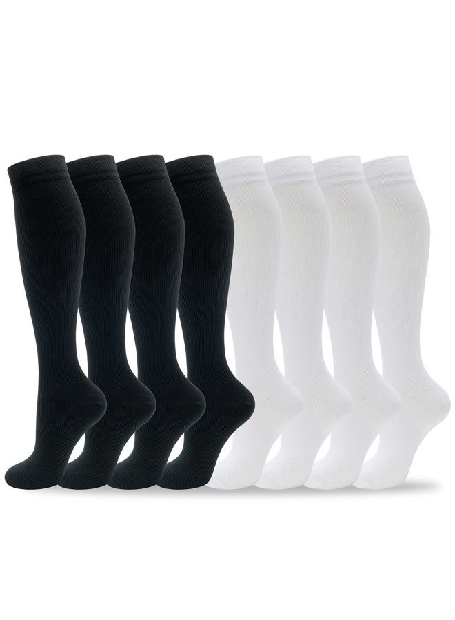 fenglaoda 8 Pairs Compression Socks for Men & Women 20-30 mmHg Knee High Nurse Pregnant Running Medical and Travel Athletic, 05-8 Pairs-Black/White2-New, L-XL - Image 1
