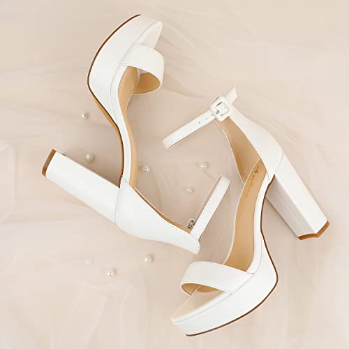 Ankis Platform Heels 4 Inches Chunky heels Sandals for Women Comfy Open Toe Block Heeled Sandals Black Nude White Silver Gold Ankle Strappy Black Chunky Platform Heel for Women Summer Dress Shoes - Image 2