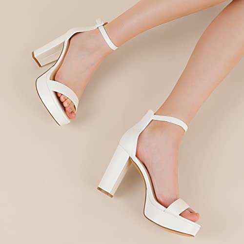 Ankis Platform Heels 4 Inches Chunky heels Sandals for Women Comfy Open Toe Block Heeled Sandals Black Nude White Silver Gold Ankle Strappy Black Chunky Platform Heel for Women Summer Dress Shoes - Image 3
