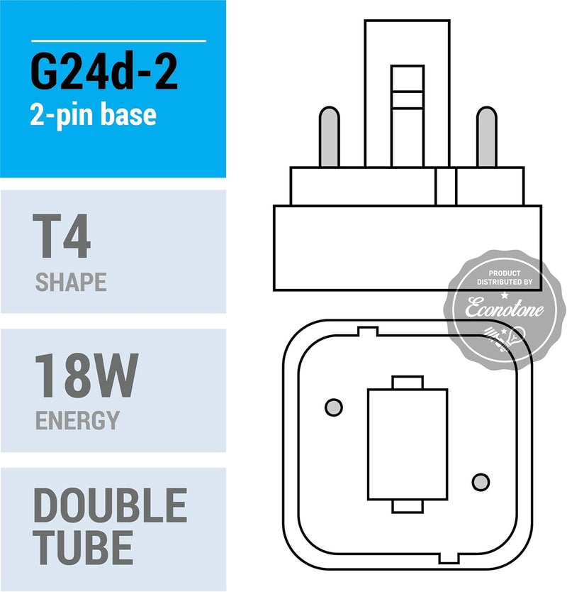 KOR 4 Pack PL18W2U2P827 18Watt Double Tube G24d2 2 Pin Base 2700K CFLPlugin Replacement for Sylvania 21109  20676 CF18DD827ECO  GE 97577 F18DBX827ECO  Philips 383166 PLC18W27USAALTO - Image 2