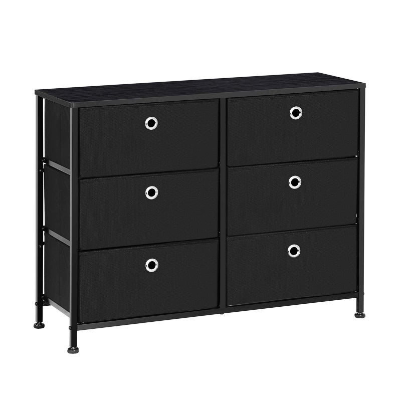 SONGMICS SONGMICS Dresser Storage Unit with 6 Easy Pull Fabric Drawers Dresser Drawer Organizer Unit with Metal Frame Wooden Tabletop for Closet Black ULTS23H