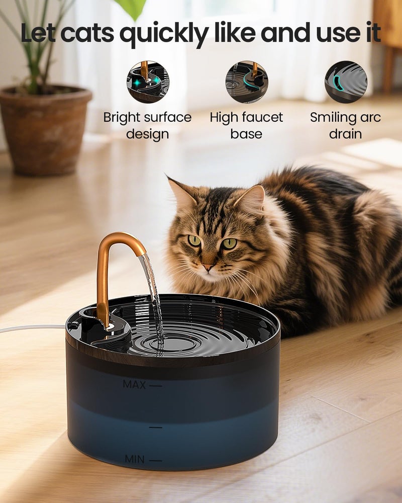 MISFANS Cat Water Fountain, 71oz/2.1L Cat Fountain for Drinking with Copper Faucet, MISFANS-Designed Pump & Filter, Plastic Automatic Pet Water Fountain Bowl & Dispenser with 3-Pack Replaceable Filters - Image 3