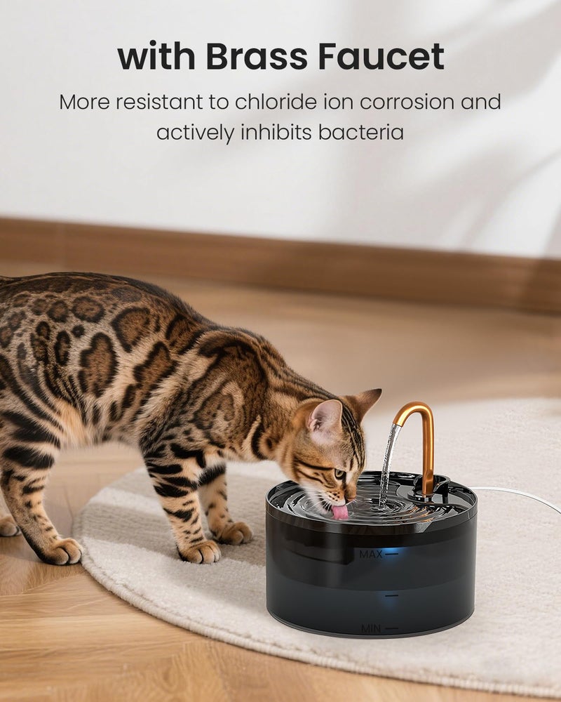 MISFANS Cat Water Fountain, 71oz/2.1L Cat Fountain for Drinking with Copper Faucet, MISFANS-Designed Pump & Filter, Plastic Automatic Pet Water Fountain Bowl & Dispenser with 3-Pack Replaceable Filters - Image 2