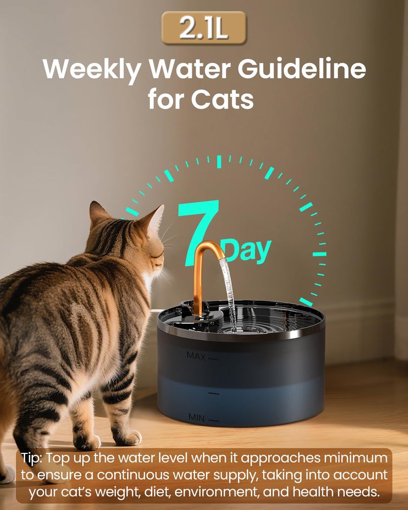 MISFANS Cat Water Fountain, 71oz/2.1L Cat Fountain for Drinking with Copper Faucet, MISFANS-Designed Pump & Filter, Plastic Automatic Pet Water Fountain Bowl & Dispenser with 3-Pack Replaceable Filters - Image 5