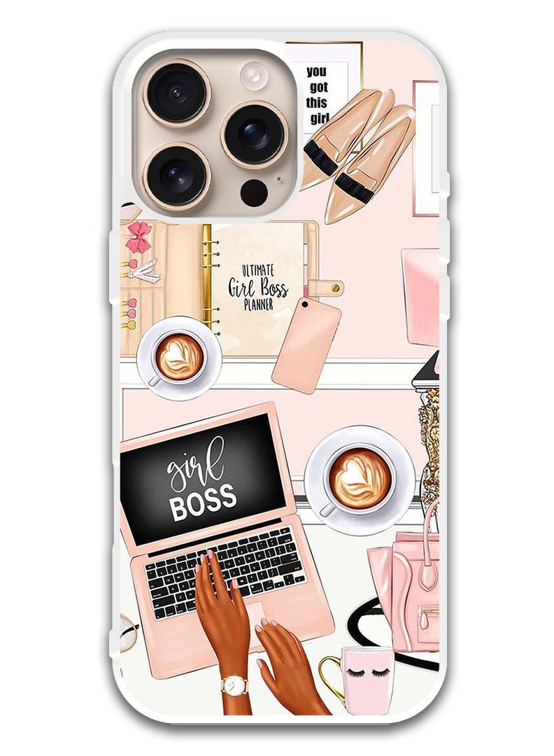 Theodor Protective Case Cover For APPLE IPHONE 16 Pro Girl Boss Item  (White Bumper) - Image 1