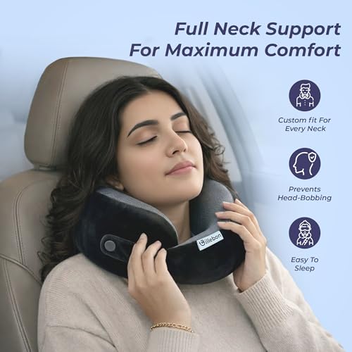 Billebon Memory Foam Neck Pillow with Cooling Gel, Snake Shape Travel Pillow with Snap Button, Neck Rest for Travelling & Flight Travel, Ergonomic Support for Comfort & Pain Relief (Black Combo) - Image 4