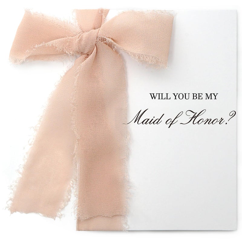 SEEBERY Maid of Honor Proposal Gift Set - Will You Be My Maid of Honor Card with Envelope, Gold Stickers & Ribbon Bow for Wedding or Bridal Shower, Champagne - Image 1