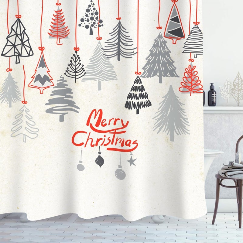Sunlit Merry Christmas Abstract Xmas Trees Shower Curtain, Red Line Hang on Pine Tree Shower Curtain for Bathroom Decor, 71x71 Inch - Image 3