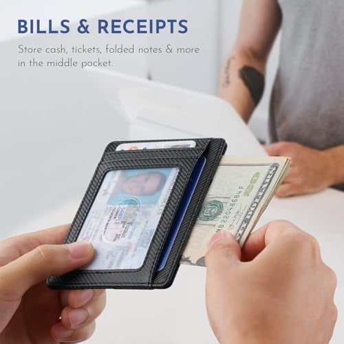 Buffway Slim Minimalist Front Pocket RFID Blocking Leather Wallets for Men and Women - Peak Black - Image 5