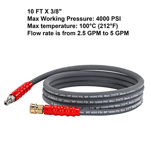 M MINGLE Pressure Washer Jumper Hose, 10 FT Whip Hose for Power Washer, Hose Reel Connector for Pressure Washing with 3/8 Inch Quick Connect - Image 2