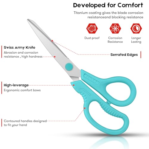 Niutop Scissors, Niutop 8" All Purpose Scissors Heavy Duty Ergonomic Comfort Grip Craft Shears Sharp Scissors for Office Home Household Sewing High/Middle School Students Teacher Art Craft DIY Supplies - Image 2