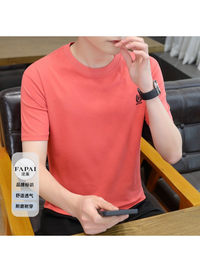 Fapai Summer Simple Fashion Solid Color Cotton Basic Comfortable Breathable Men's T-shirt Short Sleeve Top - Image 2