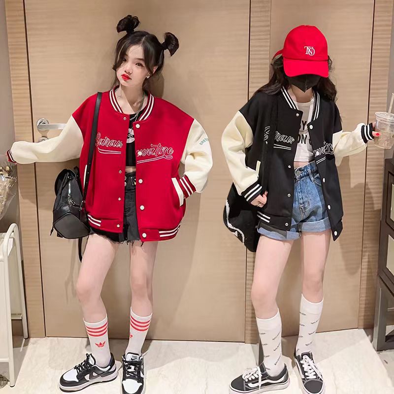 Girls' Coat Autumn Clothing 2023 New Style Children'S Western Style Jacket Women'S Big Children'S Autumn Color Matching Baseball Uniform - Image 2