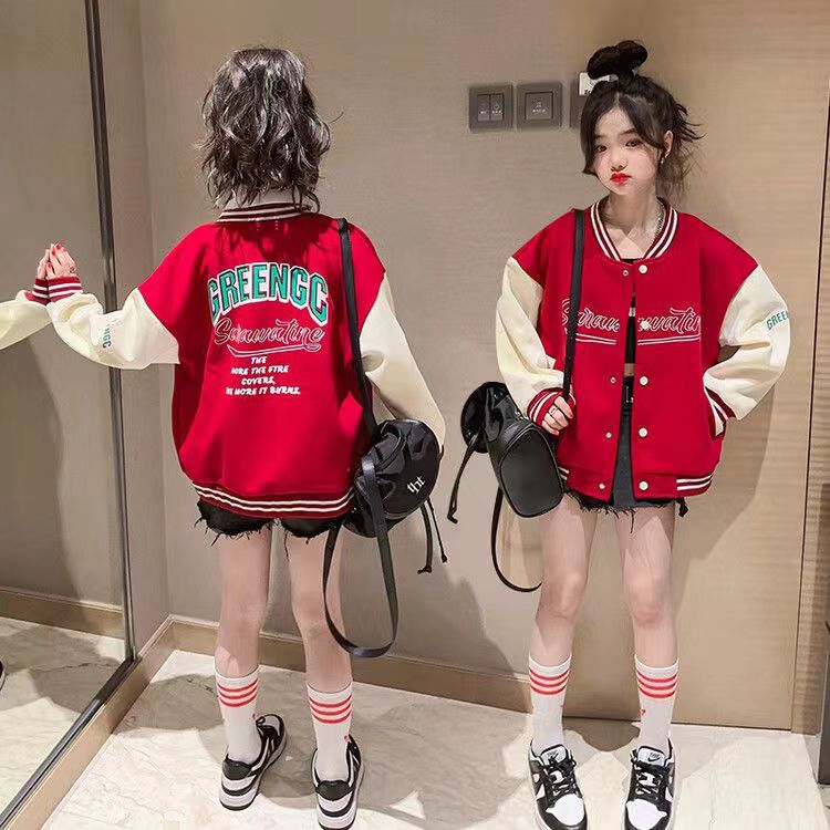 Girls' Coat Autumn Clothing 2023 New Style Children'S Western Style Jacket Women'S Big Children'S Autumn Color Matching Baseball Uniform - Image 4