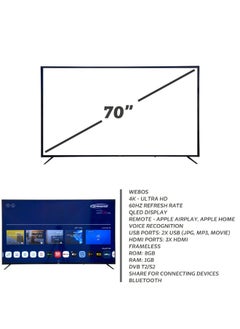 GeneralGold General Gold Smart TV 70" QLED 4K UHD, 2024 NEW Model, WebOS Television, WiFi Bluetooth, Voice Recognition, Frameless Design, Netflix, YouTube, Prime Video  - Image 4